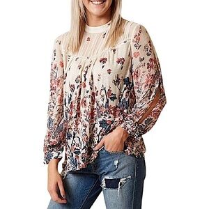 Lucky Brand Women's Boho Festival Floral Mixed Print Flowy Cottagecore Top S